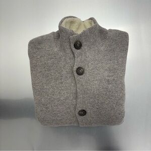 Vince Sherpa Lined Wool Cardigan Sweater Coat Heather Gray Faux Shearling L